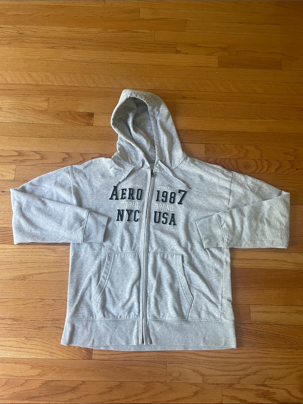 Aeropostale embroidery zip up hoodie Gray Hooded Sweatshirt with Green Logo
